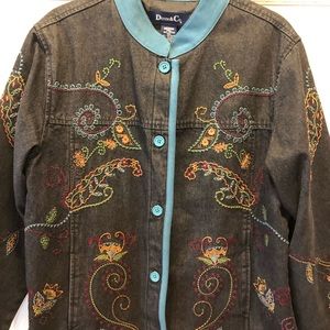 Denim & Co Embroidered Jacket Size Medium